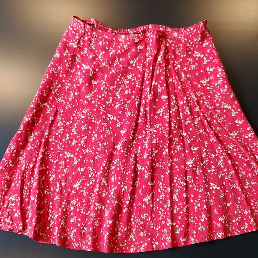 Red Floral A Line Skirt